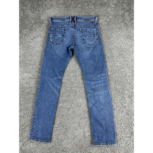 Diesel Thommer Jeans Mens 31 Blue Slim Skinny Distressed Denim Ripped Holes - Picture 13 of 15